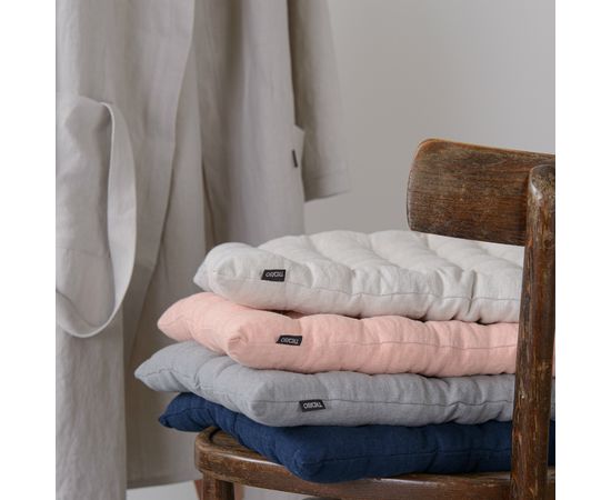 Подушка на стул стеганая из умягченного льна серого цвета, 40х40 см, Tkano, фото , изображение 8