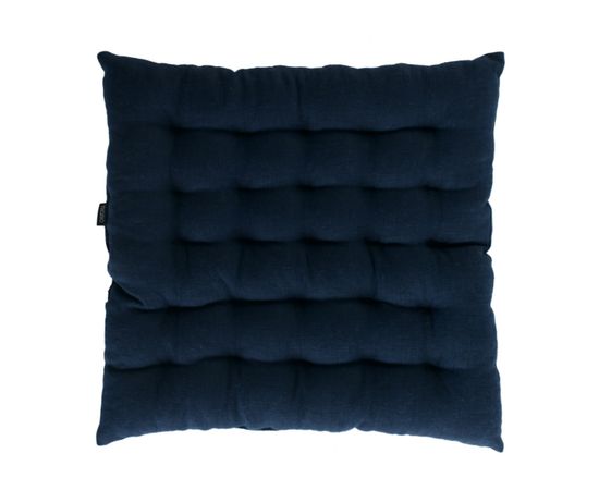 Подушка стеганая на стул из умягченного льна темно-синего цвета Essential, 40х40 см, Tkano, фото 