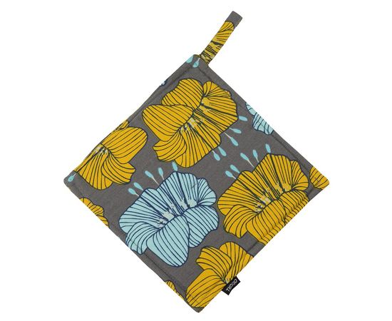 Прихватка из хлопка серого цвета с принтом Цветы из коллекции Prairie, 22х22 см, Tkano, фото 
