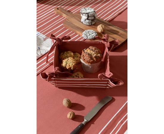 Корзинка для хлеба из хлопка терракотового цвета с принтом Полоски из коллекции Prairie, 30х30 см, Tkano, фото , изображение 6