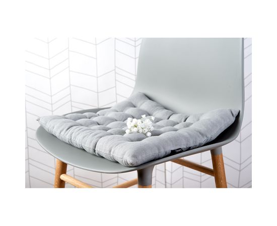 Подушка на стул стеганая из умягченного льна серого цвета, 40х40 см, Tkano, фото , изображение 5