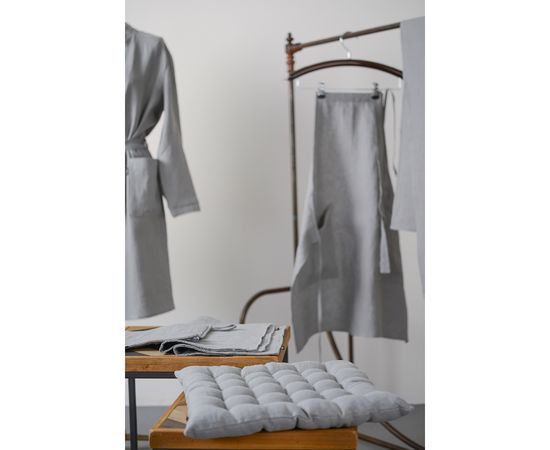 Подушка на стул стеганая из умягченного льна серого цвета, 40х40 см, Tkano, фото , изображение 7