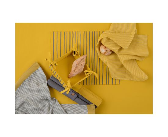 Корзинка для хлеба из хлопка горчичного цвета с принтом Полоски из коллекции Prairie, 30х30 см, Tkano, фото , изображение 2