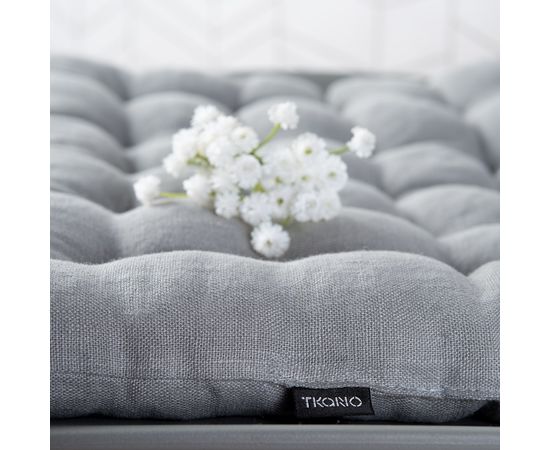 Подушка на стул стеганая из умягченного льна серого цвета, 40х40 см, Tkano, фото , изображение 9