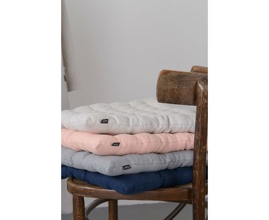 Подушка стеганая на стул из умягченного льна темно-синего цвета Essential, 40х40 см, Tkano, фото , изображение 4