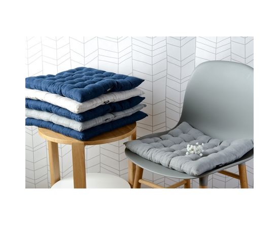 Подушка на стул стеганая из умягченного льна серого цвета, 40х40 см, Tkano, фото , изображение 4