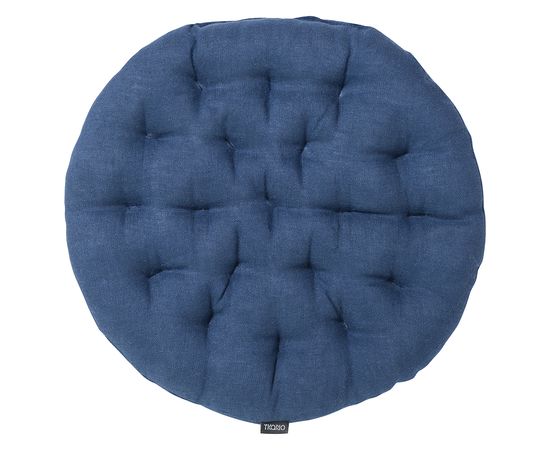 Подушка на стул круглая из стираного льна синего цвета из коллекции Essential, 40х40x4 см, Tkano, фото 