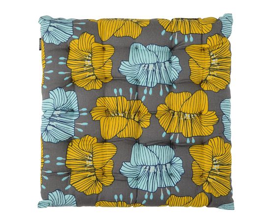 Подушка на стул из хлопка серого цвета с принтом Цветы из коллекции Prairie, 40х40 см, Tkano, фото 