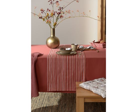 Дорожка на стол из хлопка терракотового цвета с принтом Полоски из коллекции Prairie, 45х150 см, Tkano, фото , изображение 3
