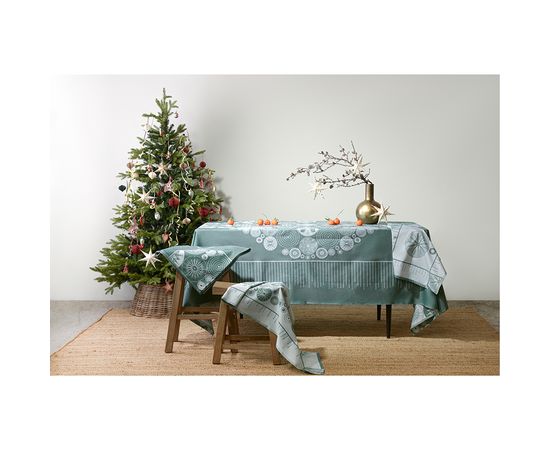 Скатерть из хлопка зеленого цвета с рисунком Ледяные узоры из коллекции New Year Essential, 180х180см, Tkano, фото , изображение 6