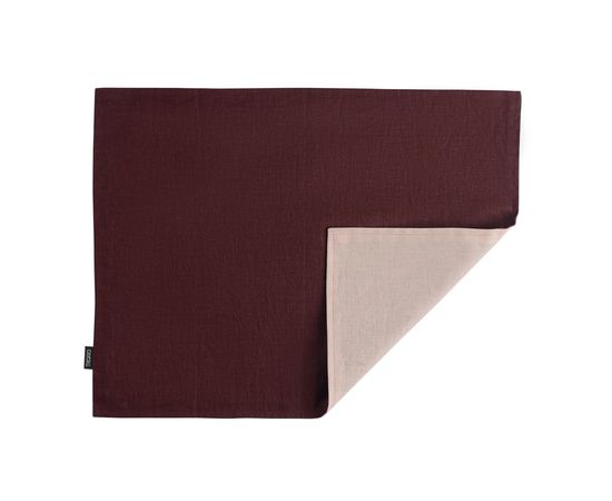 Салфетка под приборы из умягченного льна с декоративной обработкой бордо/розовый Essential, 35х45 см, Tkano, фото 