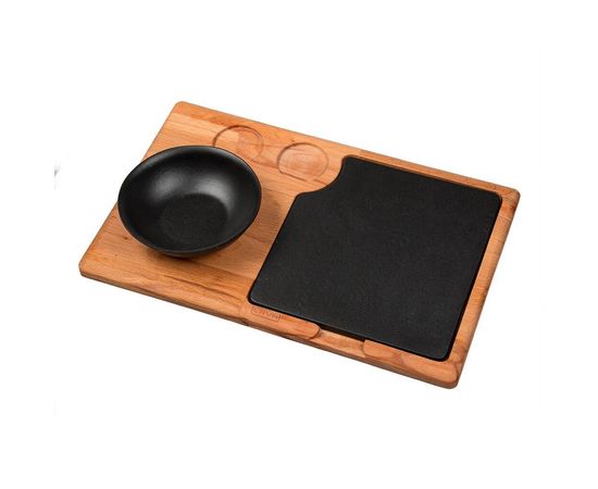 Набор для подачи: салатник чугунный на деревянной подставке, 12 см, LAVA, фото 