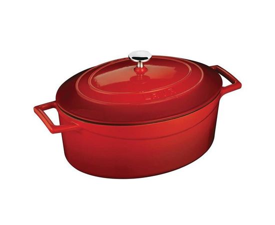 Кастрюля овальная чугунная эмалированная красна, 4,67л, LAVA, фото , изображение 2