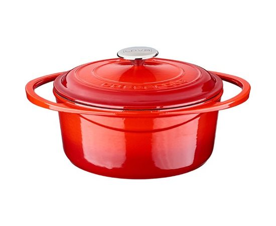 Кастрюля чугунная эмалированная красная с крышкой, 24 см, LAVA, фото 