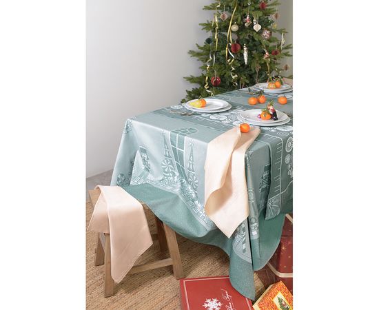 Скатерть из хлопка зеленого цвета с рисунком Щелкунчик из коллекции New Year Essential, 180х180см, Tkano, фото , изображение 3