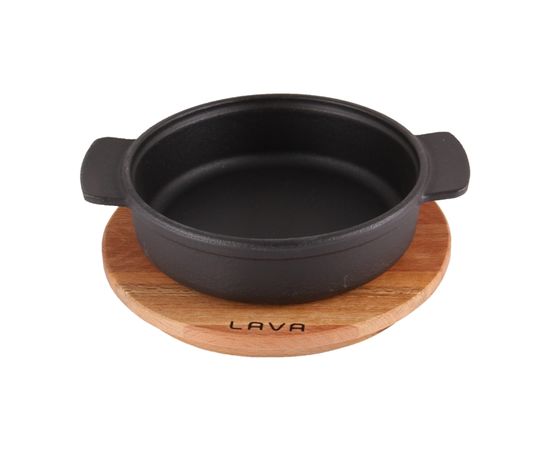 Сковорода чугунная с 2-мя ручками на деревянной подставке, 14 см, LAVA, фото , изображение 2