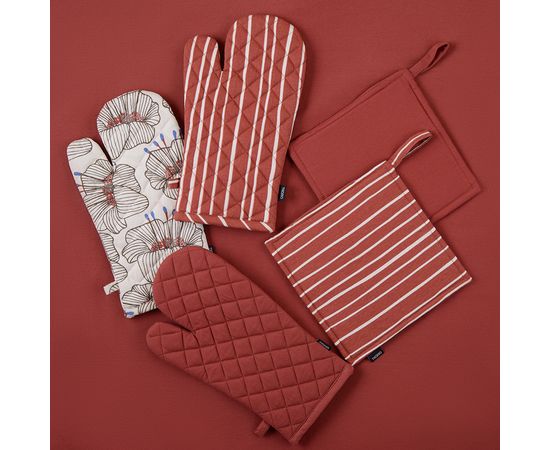 Прихватка-варежка из хлопка терракотового цвета с принтом Полоски из коллекции Prairie, 33х17,5 см, Tkano, фото , изображение 3