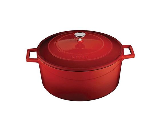 Кастрюля чугунная эмалированная красная, 24 см, LAVA, фото , изображение 2