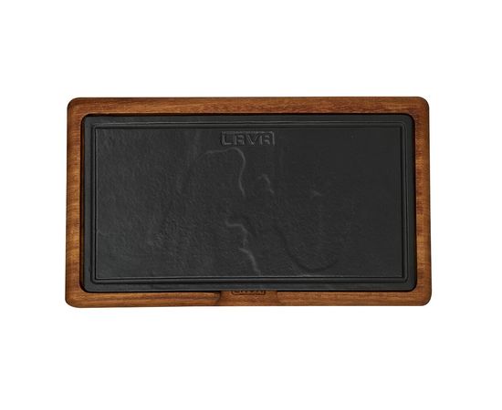 Блюдо чугунное прямоугольное на деревянной подставке, 16*30 см, LAVA, фото 