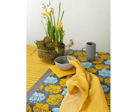 Скатерть из хлопка горчичного цвета с принтом Полоски из коллекции Prairie, 170х170 см, Tkano, фото , изображение 6