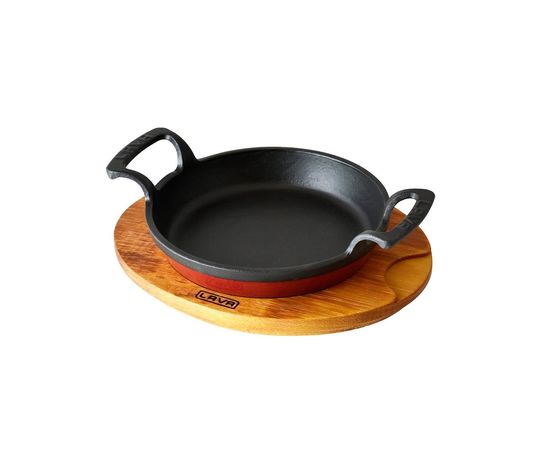 Сковорода круглая чугунная с 2-мя ручками на деревянной подставке, 16 см, LAVA, фото , изображение 3