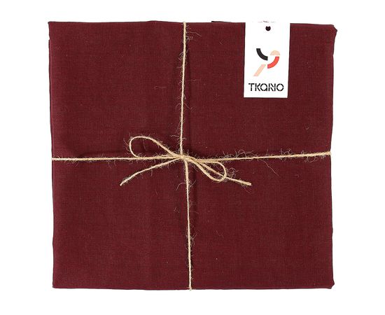Скатерть на стол из умягченного льна с декоративной обработкой бордового цвета Essential, 143х143 см, Tkano, фото 