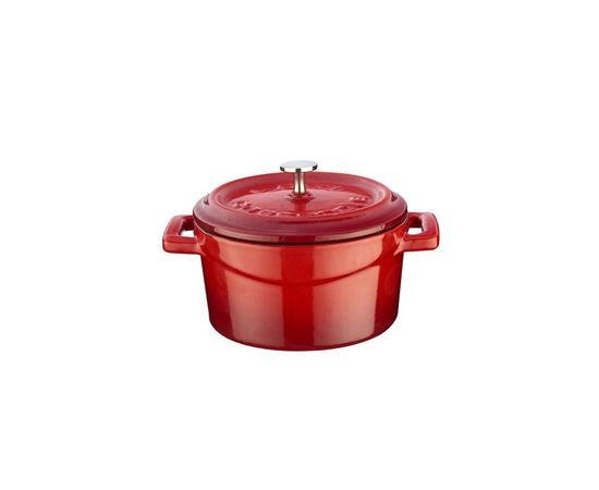 Кастрюля чугунная эмалированная красная с крышкой, 11 см, LAVA, фото 