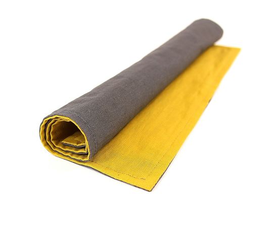 Салфетка под приборы из умягченного льна с декоративной обработкой серый/горчица Essential, 35х45 см, Tkano, фото , изображение 2 Салфетка под приборы из умягченного льна с декоративной обработкой серый/горчица Essential, 35х45 см, Tkano, фото , изображение 2