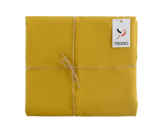 Скатерть на стол из умягченного льна с декоративной обработкой горчичного цвета Essential, 143х143, Tkano, фото 
