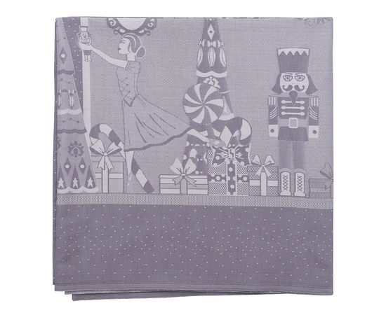 Скатерть из хлопка фиолетово-серого цвета с рисунком Щелкунчик, New Year Essential, 180х180см, Tkano, фото 