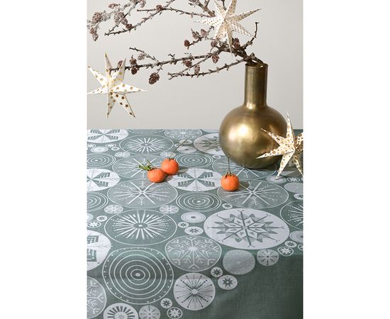 Скатерть из хлопка зеленого цвета с рисунком Ледяные узоры из коллекции New Year Essential, 180х260см, Tkano, фото , изображение 2