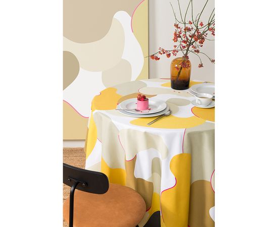 Скатерть из хлопка горчичного цвета с авторским принтом из коллекции Freak Fruit, 170х170 см, Tkano, фото , изображение 2