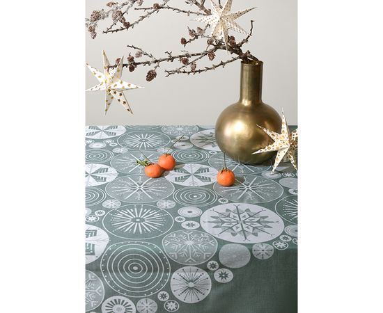 Скатерть из хлопка зеленого цвета с рисунком Ледяные узоры из коллекции New Year Essential, 180х180см, Tkano, фото , изображение 2