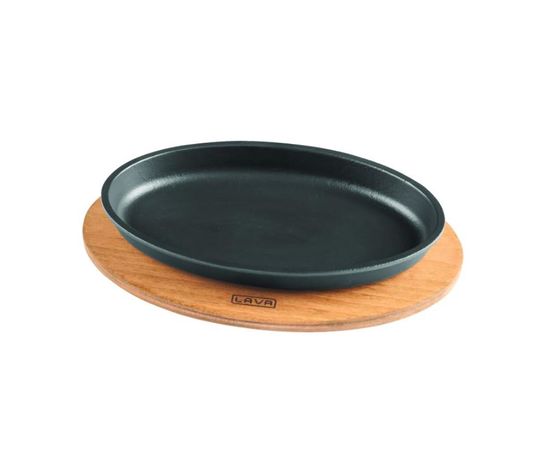 Сковорода овальная чугунная на деревянной подставке, 16*25 см, LAVA, фото 