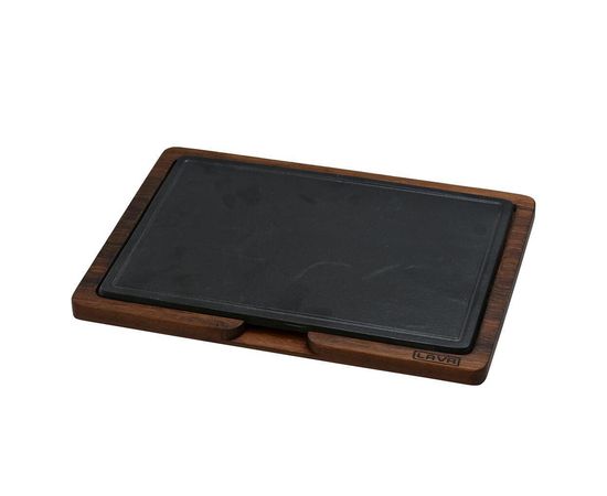 Блюдо чугунное прямоугольное на деревянной подставке, 20*30см, LAVA, фото 