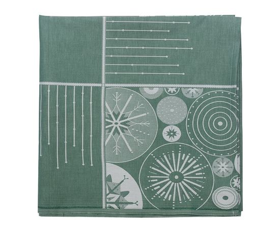 Скатерть из хлопка зеленого цвета с рисунком Ледяные узоры из коллекции New Year Essential, 180х180см, Tkano, фото 