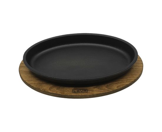 Сковорода овальная чугунная на деревянной подставке, 15*25 см, LAVA, фото 