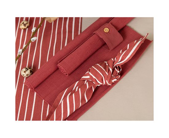 Салфетка сервировочная из хлопка терракотового цвета с принтом Полоски из коллекции Prairie, 45х45 см, Tkano, фото , изображение 5