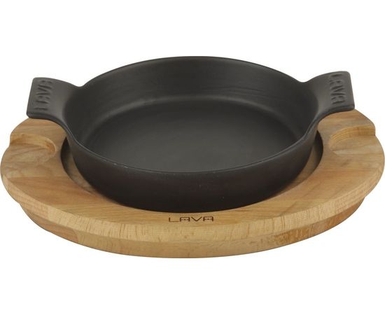 Сковорода круглая чугунная с 2-мя ручками на деревянной подставке, 18 см, LAVA, фото , изображение 2