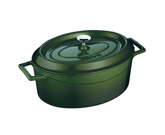 Кастрюля овальная чугунная эмалированная зеленая, 25x31 см, LAVA, фото , изображение 2