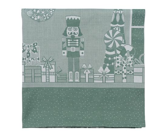 Скатерть из хлопка зеленого цвета с рисунком Щелкунчик из коллекции New Year Essential, 180х180см, Tkano, фото 