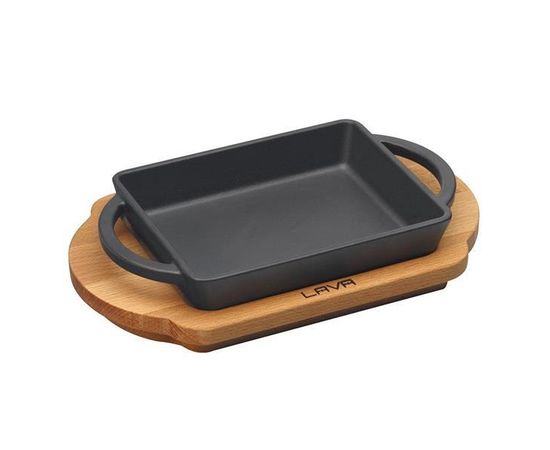 Блюдо чугунное прямоугольное с деревянным подносом, 12x15 см, LAVA, фото 