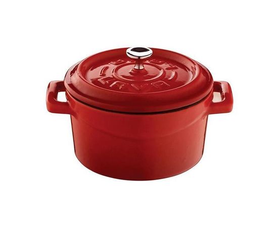 Кастрюля порционная круглая чугунная эмалированная красная, 10 см, LAVA, фото , изображение 2