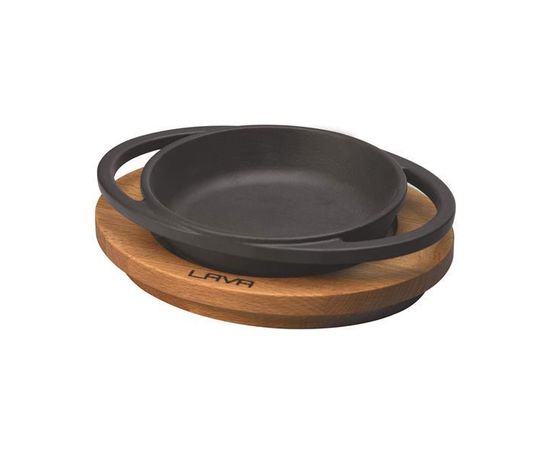 Сковорода круглая чугунная на деревянной подставке, 12 см, LAVA, фото , изображение 2