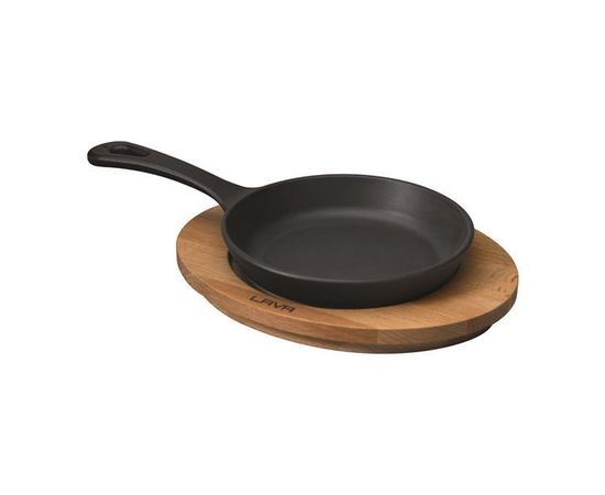 Сковорода круглая чугунная на деревянной подставке, 16 см, LAVA, фото , изображение 2