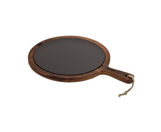 Тарелка сервировочная чугунная на деревянной подставке с ручкой, 25.5 см, LAVA, фото 