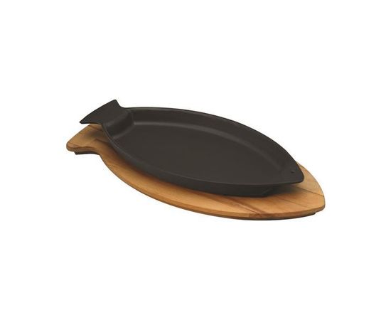 Сковорода чугунная для рыбы на деревянной подставке, 15*24 см, LAVA, фото 