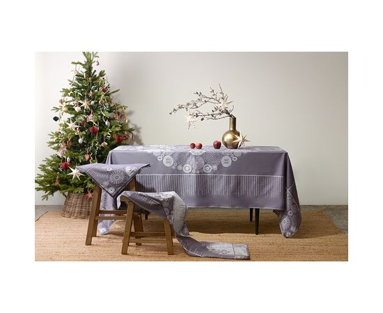 Скатерть из хлопка фиолетово-серого цвета с рисунком Ледяные узоры, New Year Essential, 180х260см, Tkano, фото , изображение 6