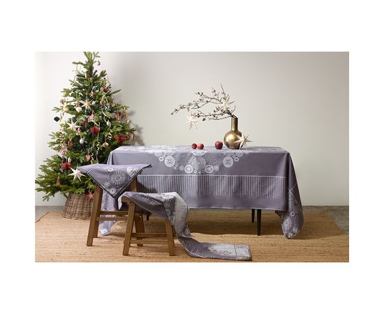 Скатерть из хлопка фиолетово-серого цвета с рисунком Ледяные узоры, New Year Essential, 180х180см, Tkano, фото , изображение 6