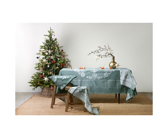 Скатерть из хлопка зеленого цвета с рисунком Ледяные узоры из коллекции New Year Essential, 180х260см, Tkano, фото , изображение 6